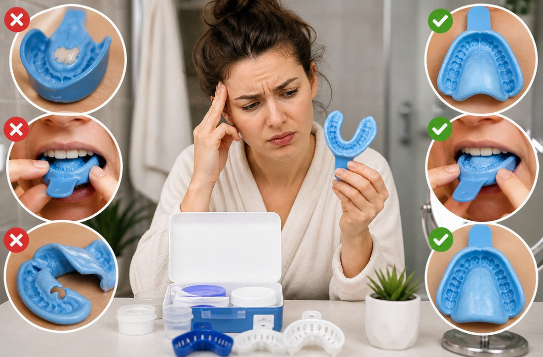 Common mistakes when taking teeth impressions at home with tray examples and Smile Lab USA impression kit