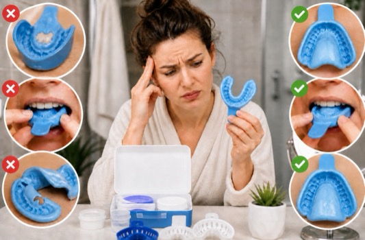 Common mistakes when taking teeth impressions at home with tray examples and Smile Lab USA impression kit