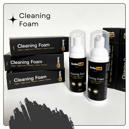 Bottle of cleaning and whitening foam for dental appliances