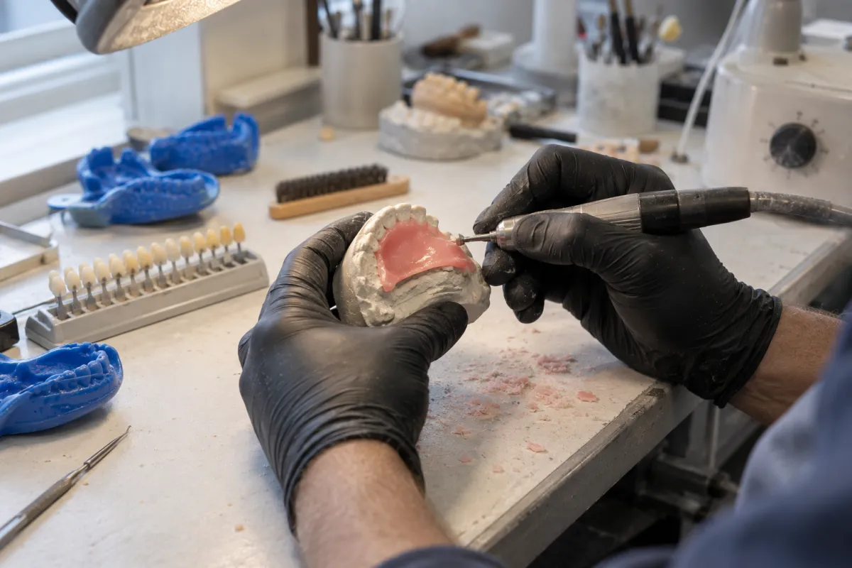 Technician shaping an appliance at the bench