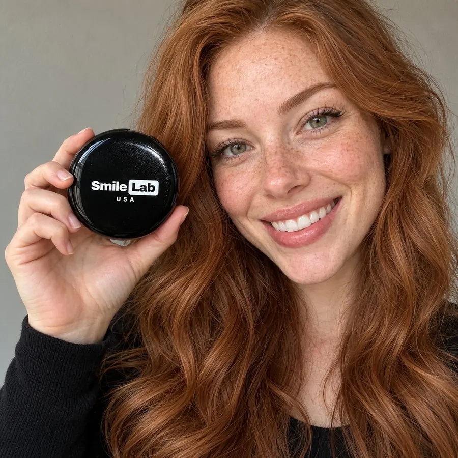 Smiling holding her appliance case