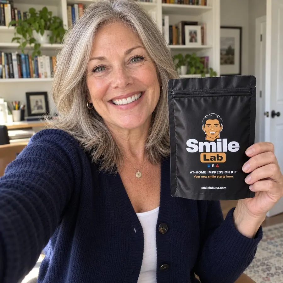 Smiling with her impression kit