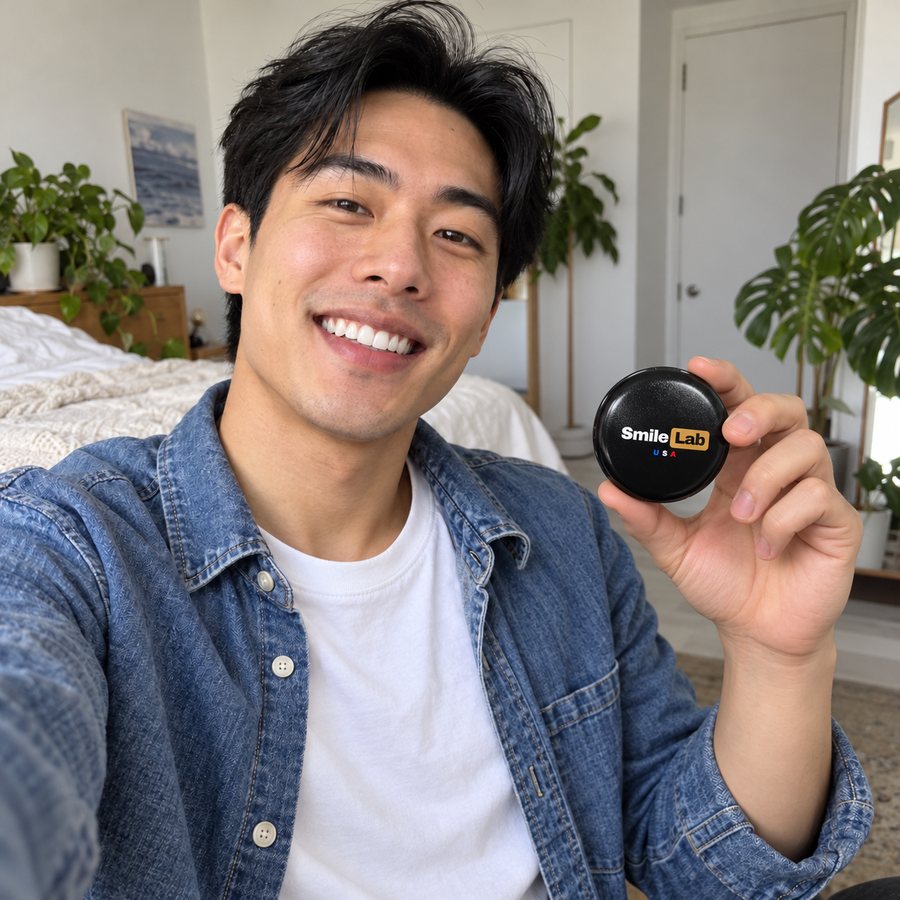 Customer smiling at home