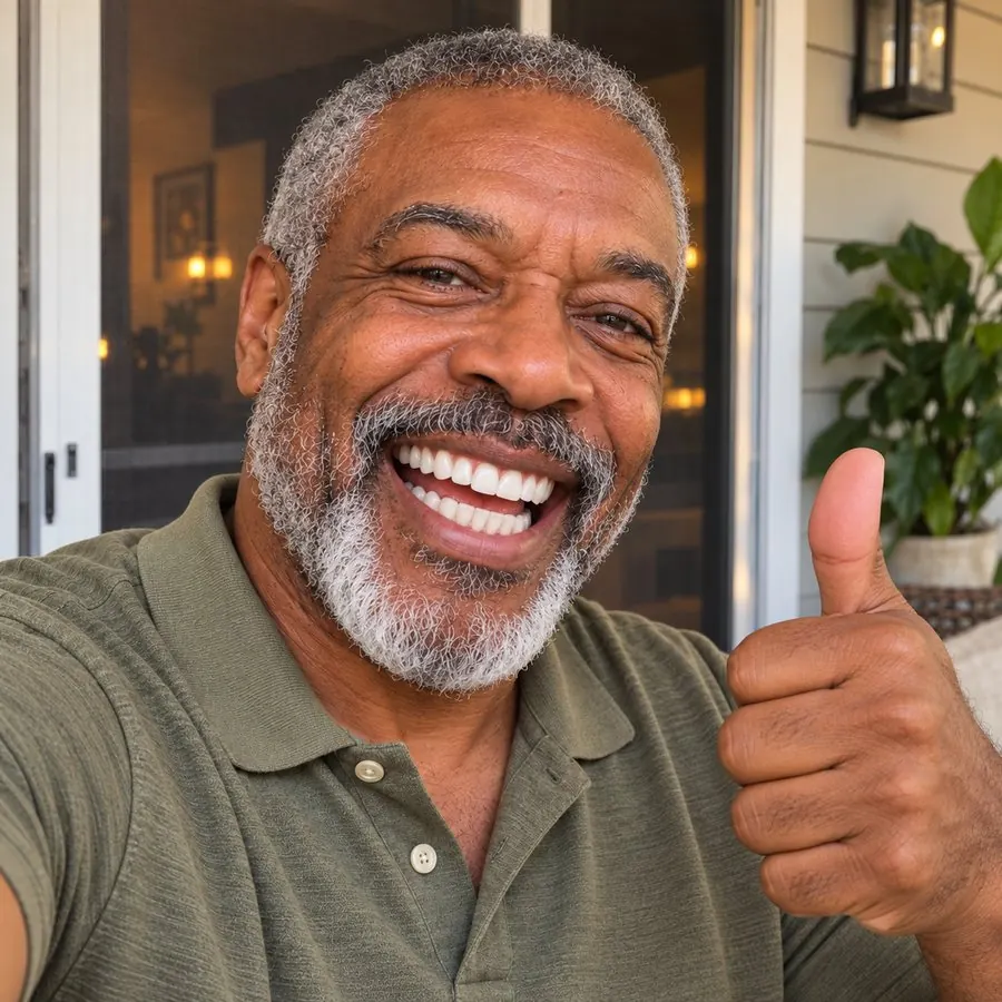 Smiling showing his veneers