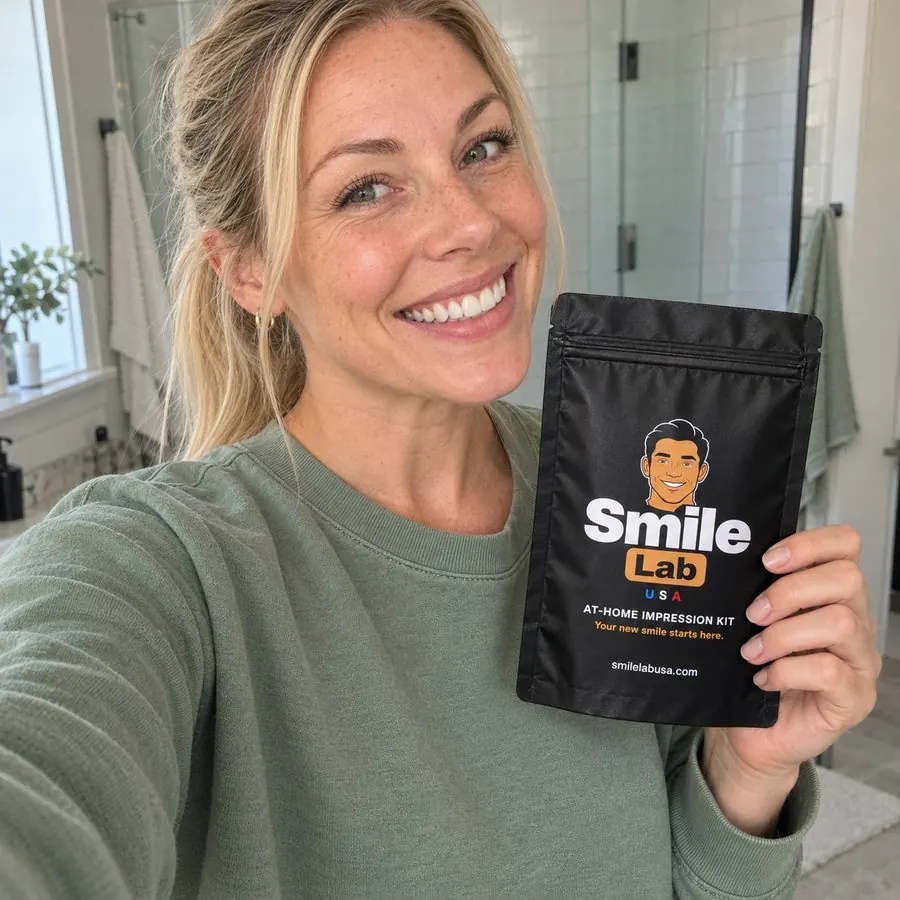 Smiling with her impression kit