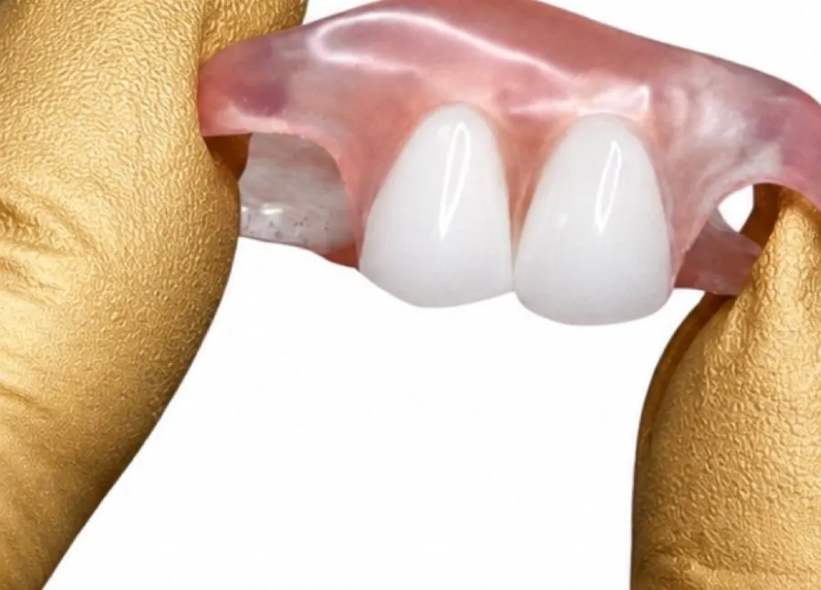 Semi flex tooth flipper held in a gloved hand