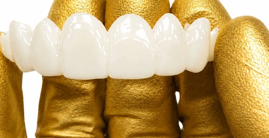 Snap-on veneer arch held in a gloved hand