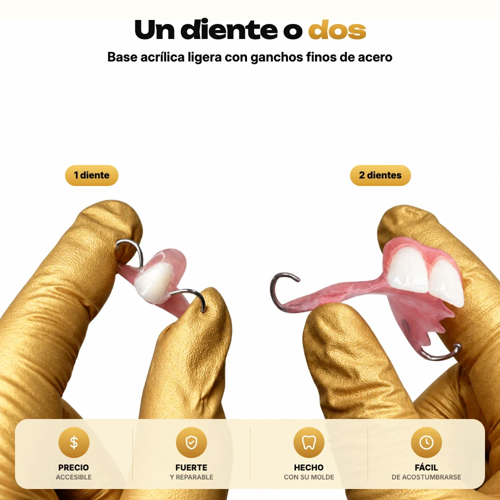 Flippers dentales de acrílico para 1 o 2 dientes, económicos y resistentes