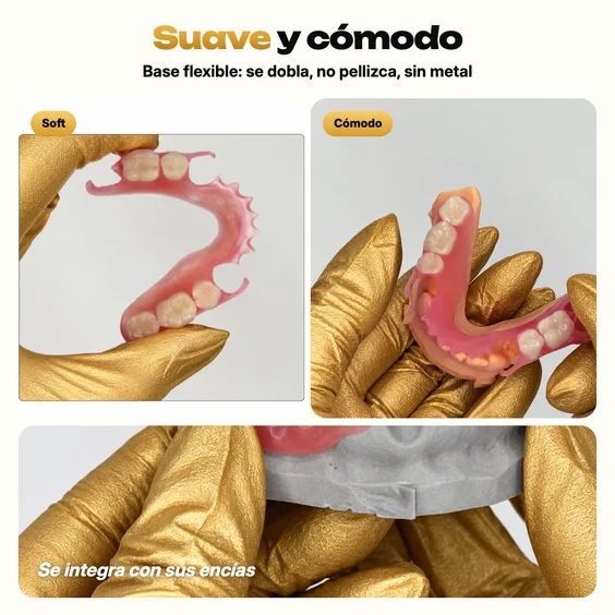 Dentadura parcial suave y flexible, cómoda y del color de las encías