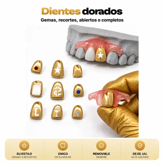 Funda de diente de oro en uno de varios estilos