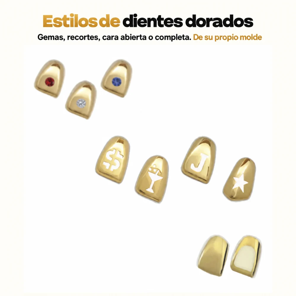 Diente de oro en 4 estilos
