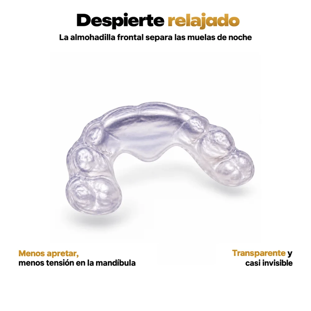 Guarda dental para relajar los músculos con almohadilla frontal transparente