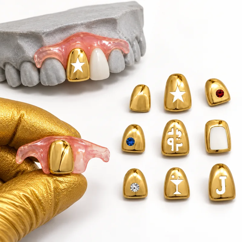 Gold-tone tooth styles and a model