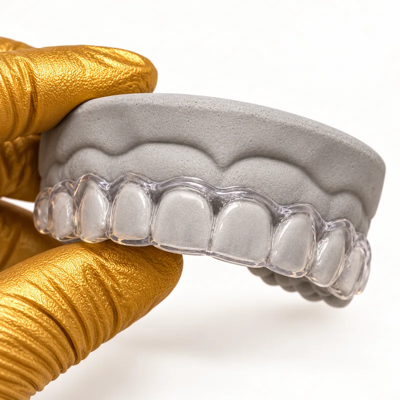 Férula dental relajante muscular sobre un modelo dental