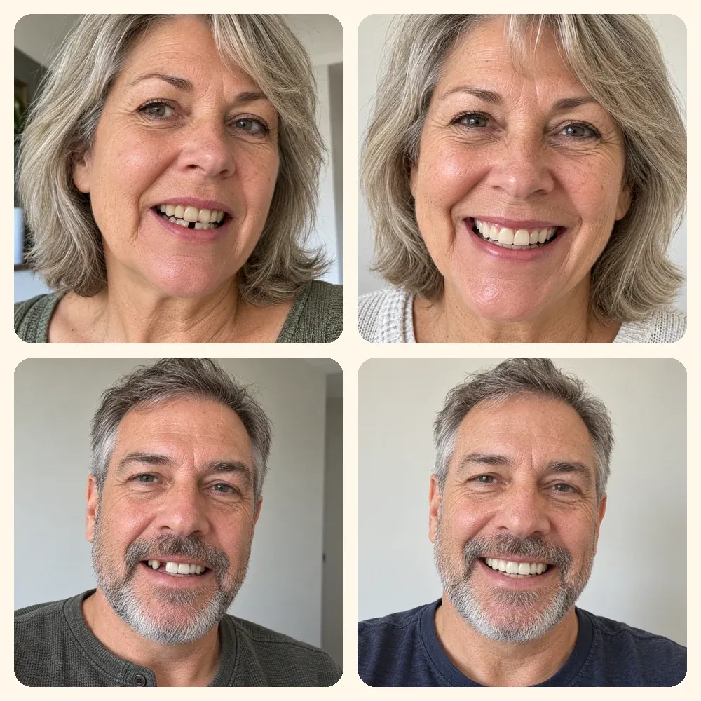 Smiles with and without snap-on veneers
