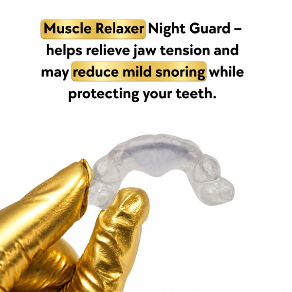 Clear night guard held in a gloved hand